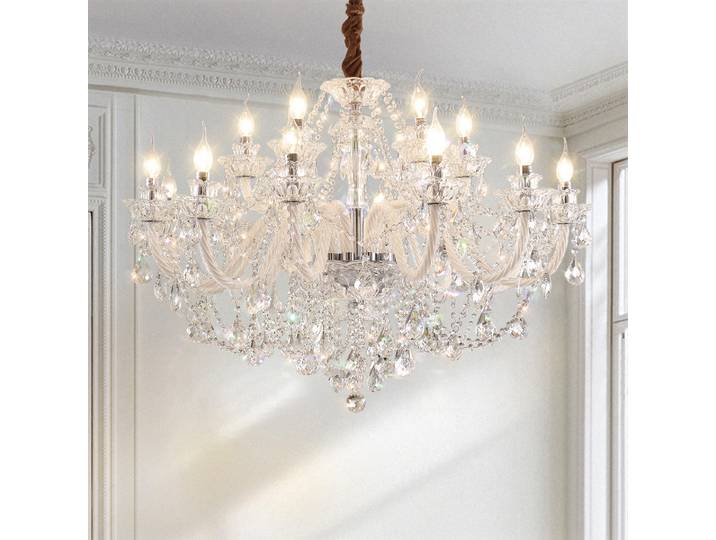 Lustre français cristal E14 Lustre salon décor blanc verre pendentif lumières Led plafond Lustre pour chambre Led Lampara