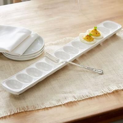 Mud Pie Circa Deviled Egg Tray and Fork White 2 Piece Set, 2 Piece Set, White