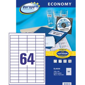 Europe100 Universaletiketten ELA050, weiß, 48,5 x 16,9mm, 100 Blatt, 6400 Stück