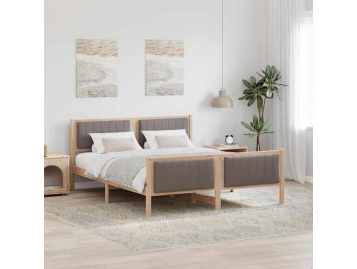Massivholz Plattformbett Modern Kiefer Braun 150 x 200 cm Taupe Bettgestell Massivholz Kiefer 150x200 cm Braun Taupe Plattformbett mit Kopfteil Stabil Holzbett Lattenrost Modern