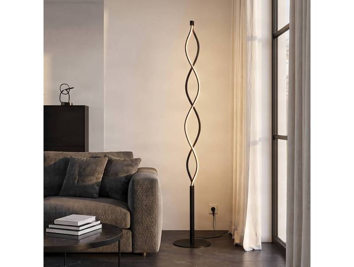 LED Stehlampe Welina Lindby, dimmbar, schwarz, für Wohn- / Esszimmer, Metall, Modern, LED Stehlampe