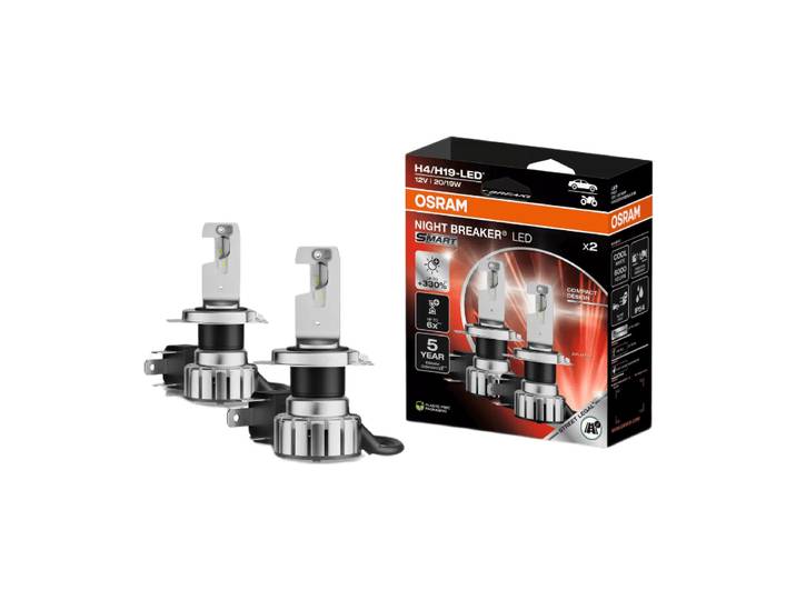 OSRAM NIGHT BREAKER LED SMART H4/H19, 33% meer licht, 6000K, 12 V, LED hoofd- en standlicht met wegtoelating