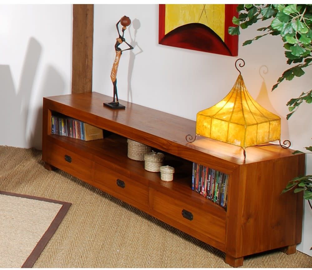 MACABANE Meuble tv 3 tiroirs en teck Marron 170x50x50cm