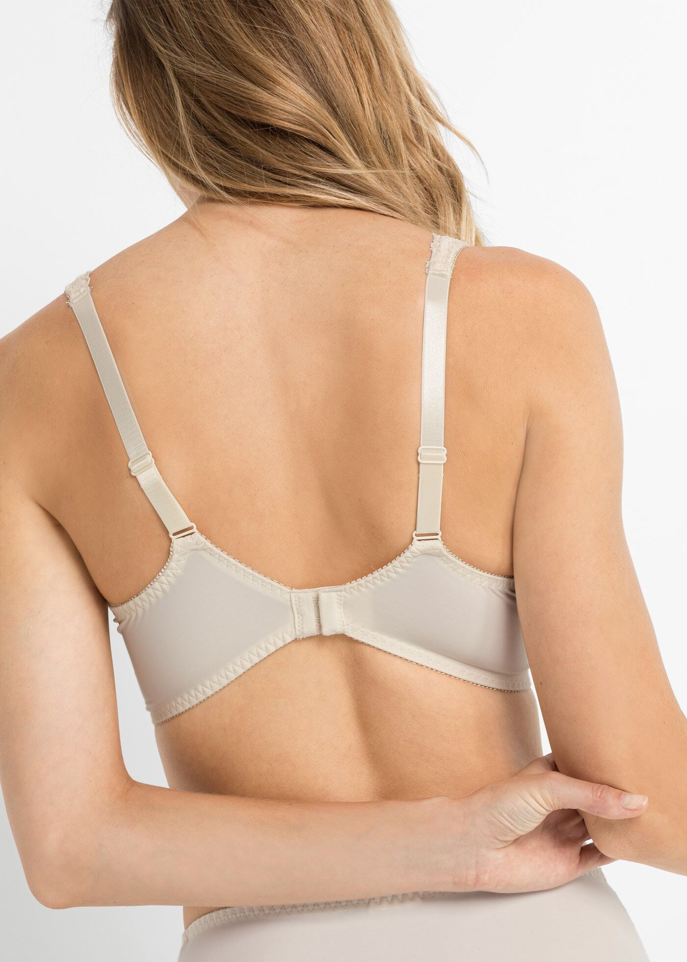 Minimizer-BH BONPRIX "Minimizer-BH mit gepolsterten Trägern (2er Pack)", Damen, Gr. 95, Cup E, beige (creme, taupe), Obermaterial: 80% Polyamid, 20% Elasthan. Futter: 100% Baumwolle. Spitze: 87% Polyamid, 13% Elasthan, BHs Minimizer-BH, Minimizer-Passform