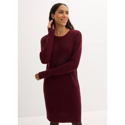 Strickkleid BONPRIX, Damen, Gr. 44/46 (L), N-Gr, Langarm, Rippstrick, rot (dunkelbeere), Rippstrick, Obermaterial: 50% Baumwolle, 50% Polyacryl, unifarben, bequem kniebedeckend, Rundhals, Strickbündchen, Kleider Strickkleid, Oversize-Rippstrick,...