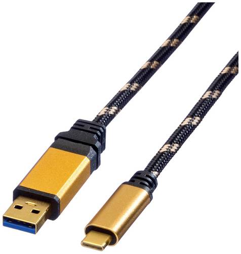 Roline USB-Kabel USB 3.2 Gen1 USB-A Stecker, USB-C Stecker 0.50m Schwarz, Gold Geschirmt 11.02.9012