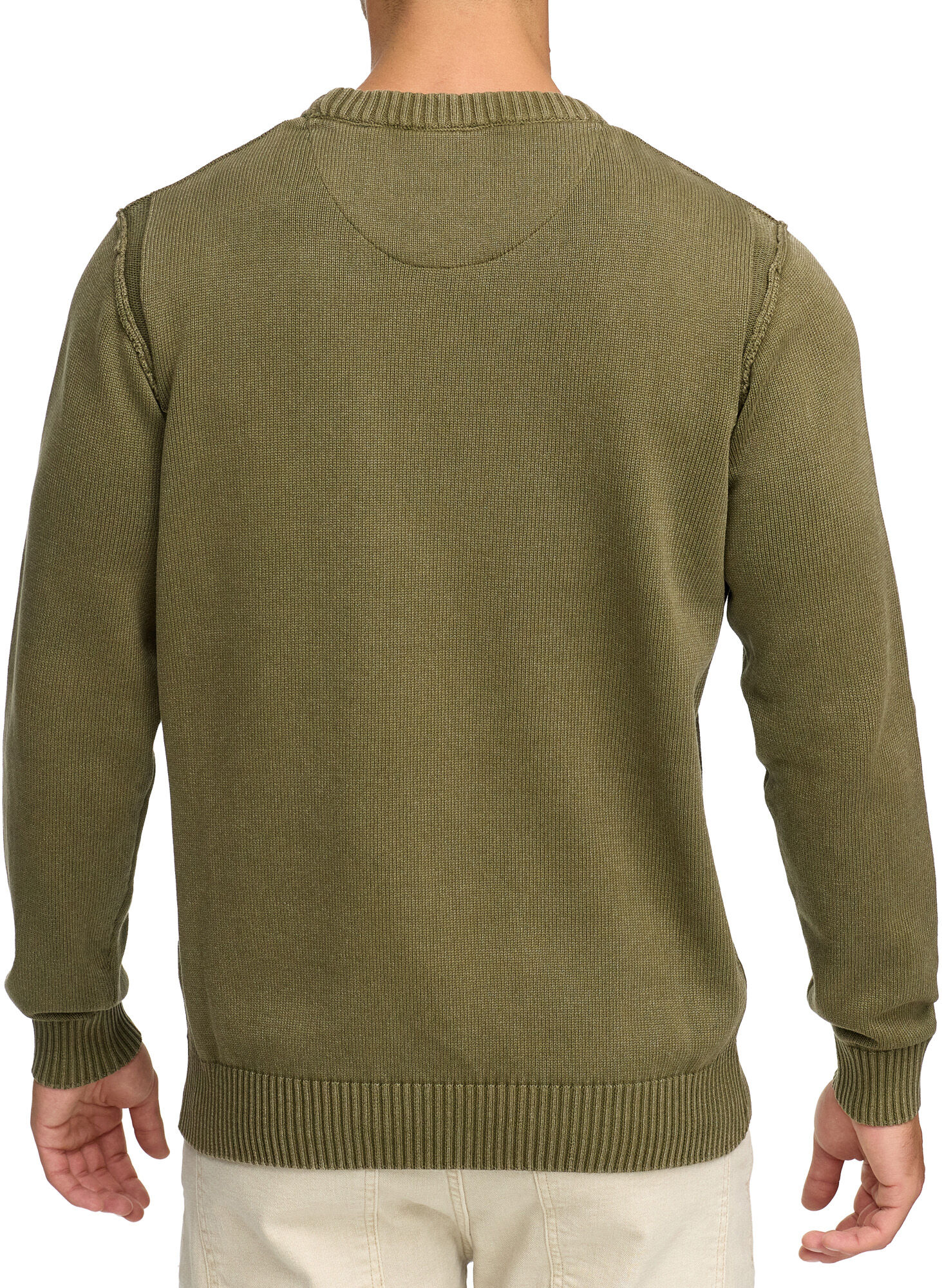 Rundhalspullover INDICODE "INNiels O-neck", Herren, Gr. XXL, grün (schwarz olive), Strick, Obermaterial: 100% Baumwolle, unifarben, regular fit, Rundhals, Rippbündchen, Pullover Rundhalspullover schwarz olive XXL
