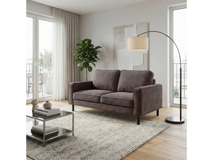 Livetastic 2-Sitzer-Sofa, Taupe, Metall, 148x85x92 cm, Stoffauswahl, Hocker erhältlich, Rücken echt, Wohnzimmer, Sofas & Couches, 2er Sofas