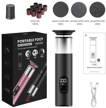 Uplift Essentials Electric Foot Callus Remover (with Auxiliary Lighting & 30 Piece Disc Set) black