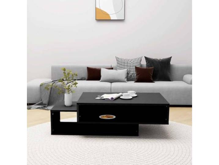 KTHLBRH Couchtisch, Schwarz, 105 x 55 x 32 cm, Spanplatte 3 Fächer, großer Raum, stabil und langlebig, leicht zu reinigen
