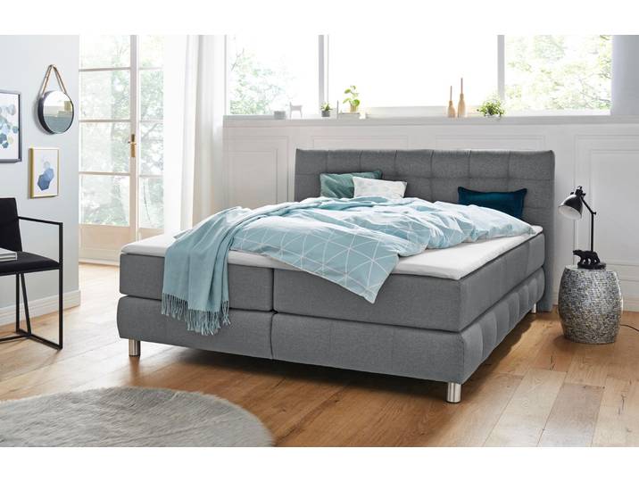 Boxspringbett, 214x231 cm, Struktur, Grau, 7-Zonen-Kaltschaummatratze, Skandi, andas