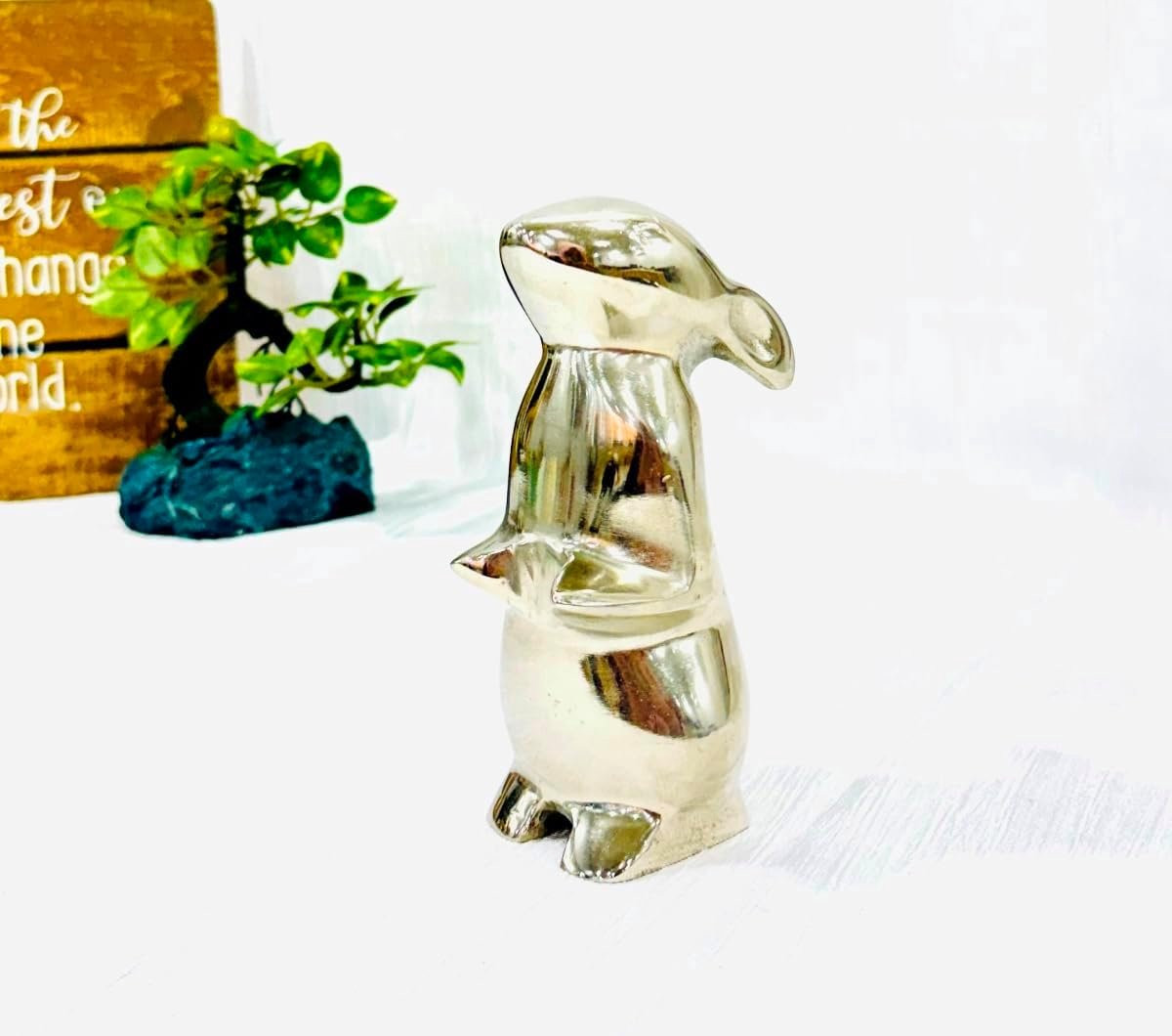 Minimalistisch Chromen Sculptuur - Modern Zilveren Konijn voor Huisdecoratie