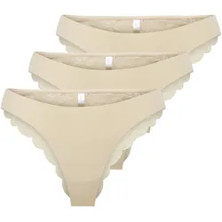 ONLY Damen Brazil-Slips, 3er Pack - ONLCHLOE LACE BRAZIL, Spitze Beige / M