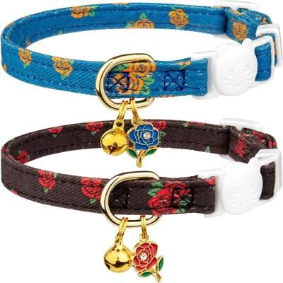 Fusion Finds Breakaway Cat Collar Set With Bell Soft Cotton Cat Collar For Kittens & Adult Cats 2pcs