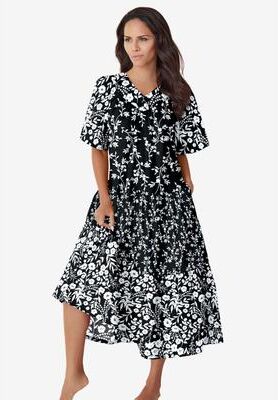 Plus Size Women's Tiered Print Lounger by Only Necessities in Black Floral (Size 5X)