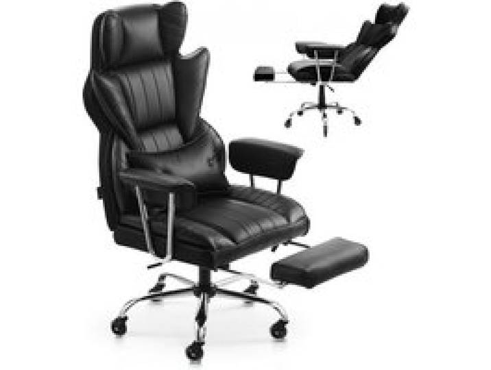 VEVOR Chefsessel Bürostuhl Drehstuhl mit hoher Rückenlehne & abnehmbaren Armlehnen, ergonomischer Schreibtischstuhl mit hochelastischem Schaumstoffkissen für Arbeit Arbeitszimmer Spielen Schwarz