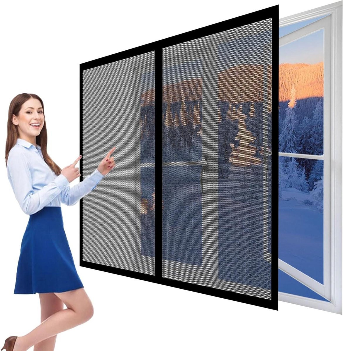 Verstelbaar Magnetisch Hor voor Ramen, Zwart, 140 x 134 cm, Zwaar Anti-Muggengaas zonder Boren