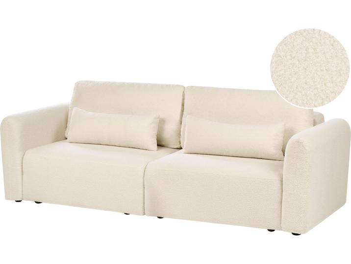BELIANI Schlafsofa Cremeweiß Bouclé 3-Sitzer Stauraum Schlaffunktion Kissen Modernes Design Schlafcouch Bettsofa Polstersofa Wohnzimmer Gästezimmer