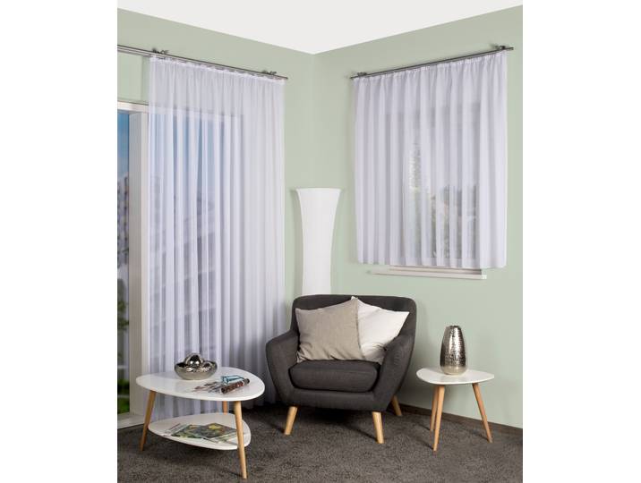 Gardine HOME WOHNIDEEN KYRA Gr. 2, weiss (weiß), B:450cm H:145cm, Voile, Polyester, Gardinen, Gardine, EFFEKTVOILE LÄNGSSTREIFEN, KRÄUSELBAND