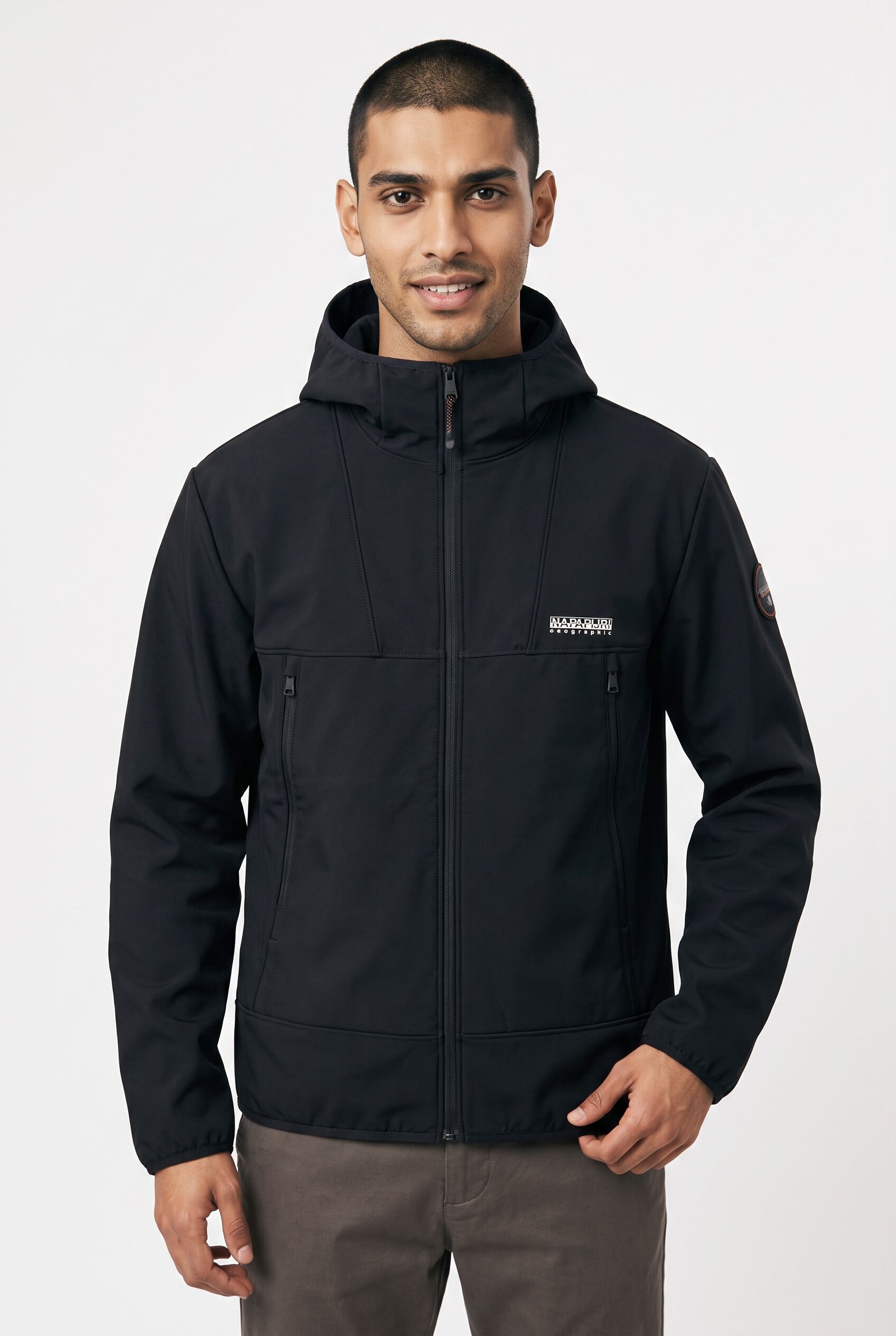Softshelljacke NAPAPIJRI "BIOIS", Herren, Gr. M, schwarz beauty, Obermaterial: 100% Polyester, Jacken Softshelljacke, mit Kapuze, normale Passform schwarz beauty M