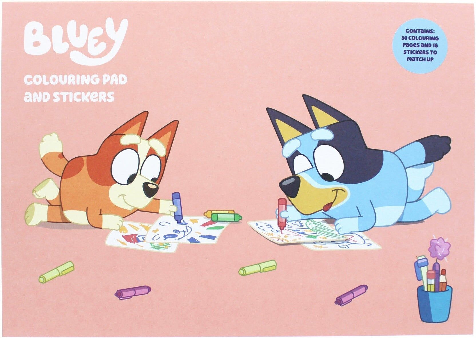Thumbs Up Bluey A4 Colouring Pad with Stickers for Kids - 30 Colouring Pages and 18 Stickers - A4 Size - Bluey Fans