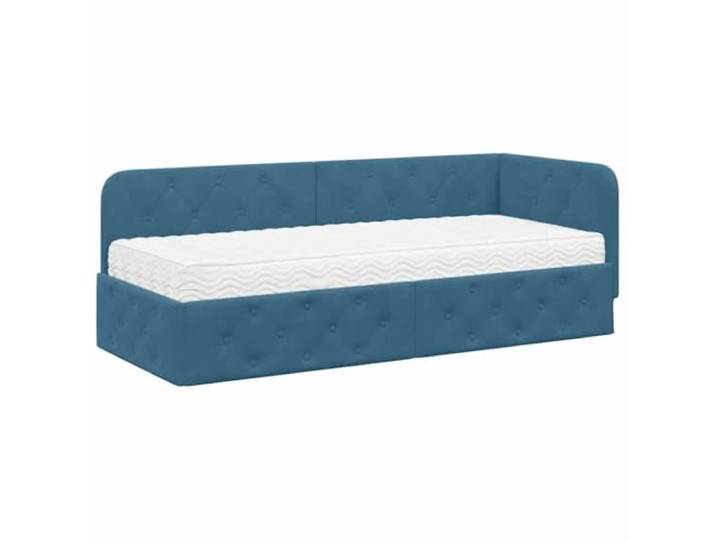 PUGYNBK Eckbettgestell in Blau, 80 x 200 cm, Samt L-Design, wendbares Kopfteil, Schlafsofa, feste Lamellen, Sperrholz