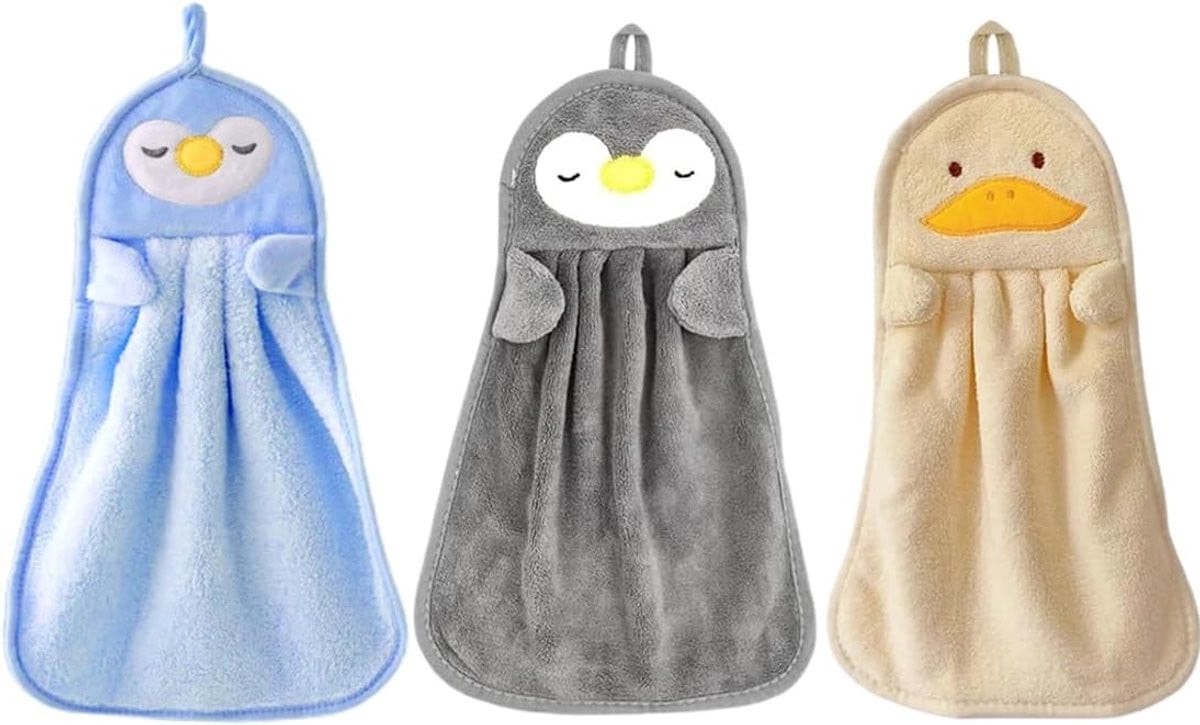 Set van 3 absorberende handdoeken met schattige dieren voor kinderen en volwassenen