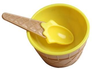 Cozy Casa Charm Cone Style Kids Ice Cream Bowl Set With Spoon Reusable Sundae Dessert Cups yellow