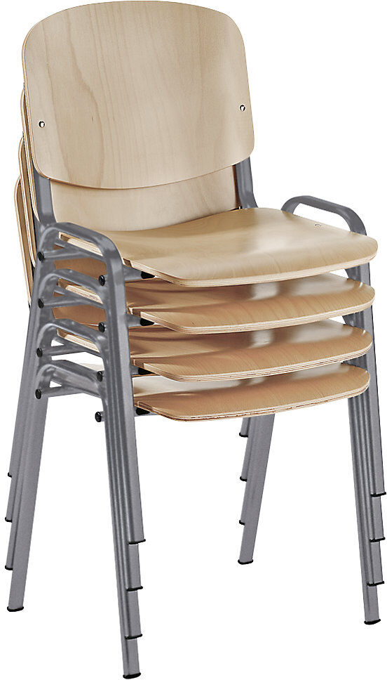 kaiserkraft Stapelstuhl, ergonomisch geformt, Buche / Gestell alufarben, VE 4 Stk