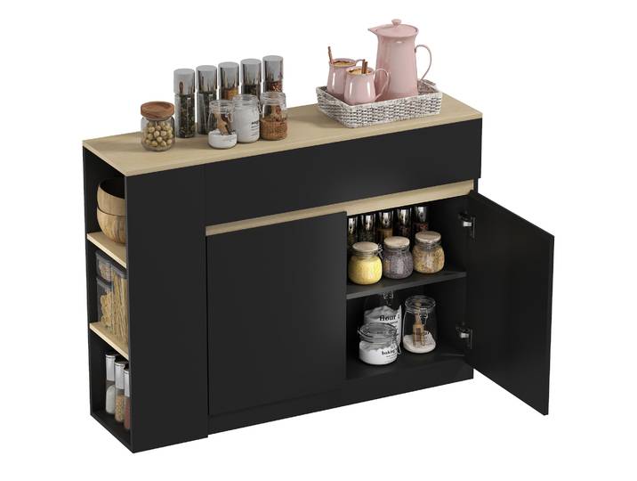 Buffet de cuisine Homcom avec 2 tiroirs, 3 étagères ouvertes, 110x29,5x82 cm, noir