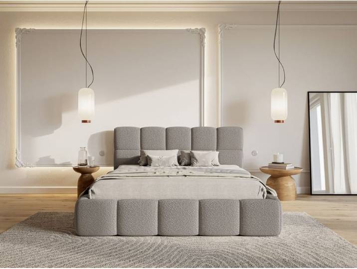 Lit rembourré - CLOUDY - 140x200 cm - gris boucle