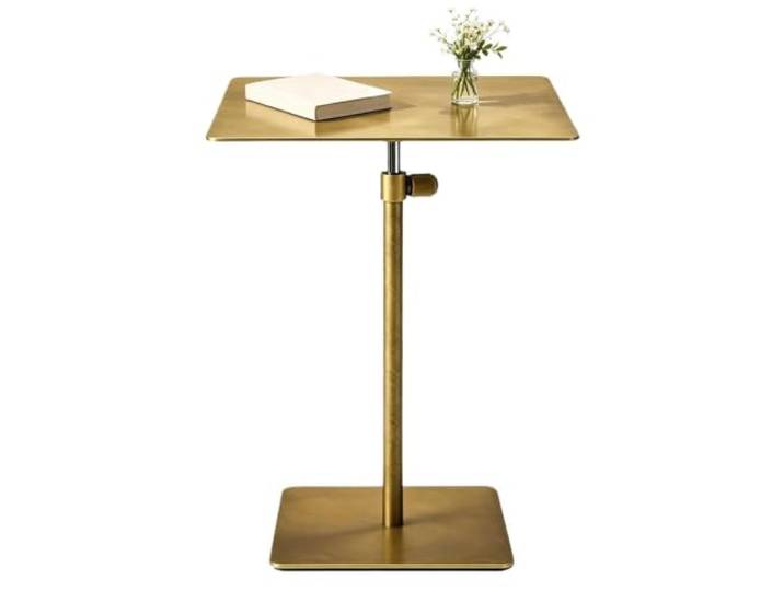 Hochtisch aus Edelstahl für Kaffee Tee Esszimmer Bistrotisch verstellbar Bartisch, kleine Beistelltische – Vintage-Gold, Cocktailtisch mit stabilem Sockel(Gold,50cmx50cm)
