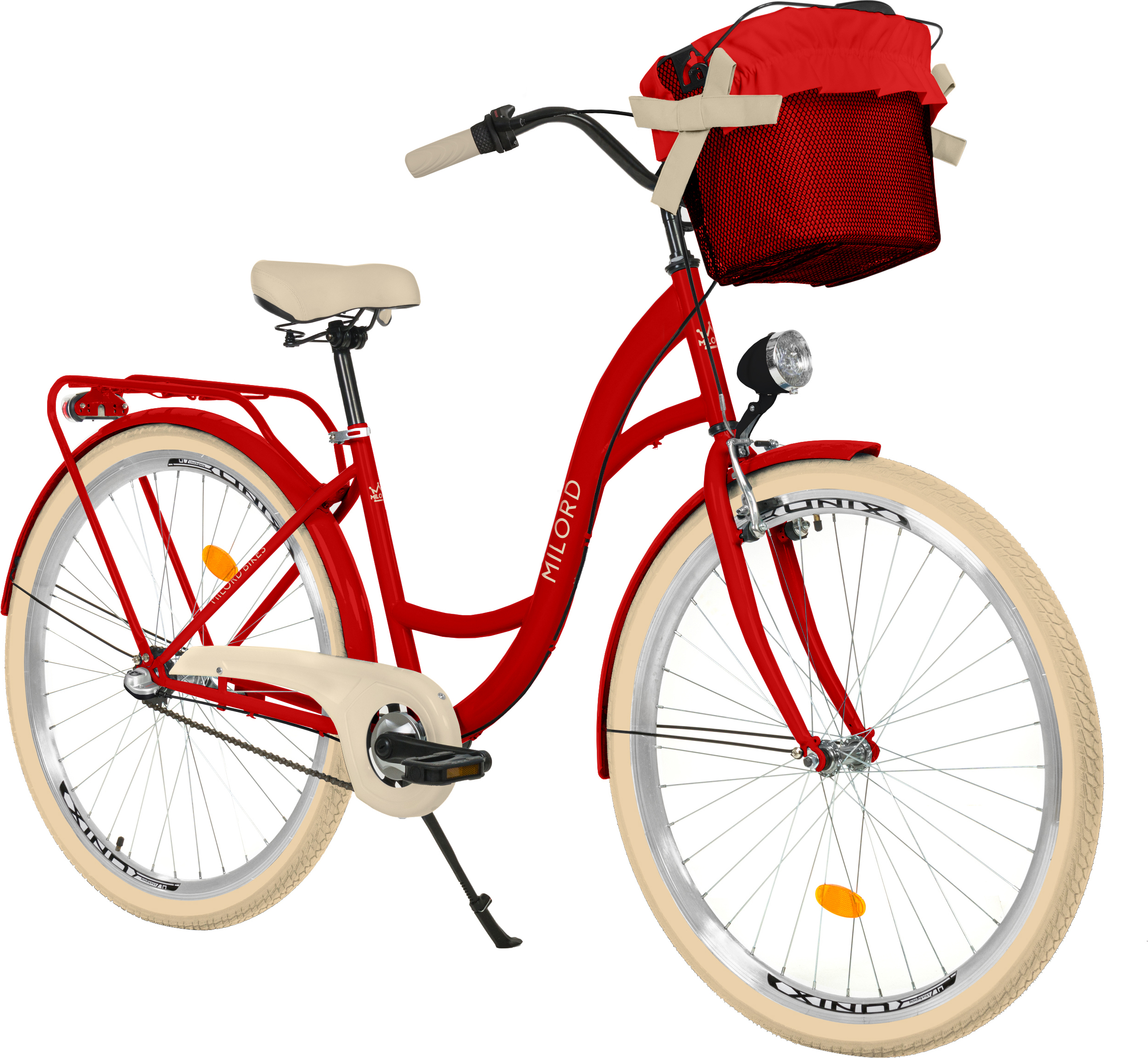 Milord Komfort Fahrrad Mit Korb Damenfahrrad, 28 Zoll, Rot, 3 Gang Shimano