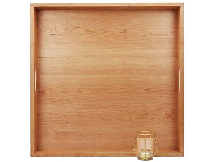 MAGIGO 61 x 61 cm großes quadratisches Kirschholz-Tablett mit Griffen, zum Servieren von Tee, Kaffee oder Frühstück im Bett, klassisches dekoratives Tablett aus Holz