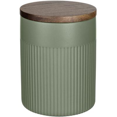 Vorratsdose "REFIA", grün, H:15,5cm Ø:12cm, Keramik, Massivholz, Silikon, SCHÖNER WOHNEN-KOLLEKTION, Lebensmittelaufbewahrungsbehälter, Vorratsdose, Aufbewahrungsdose für Lebensmittel mit Akazienholz-Deckel, luftdicht