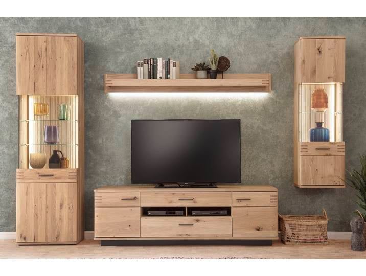 Wohnwand Anbauwand Salvador , Balkeneiche Bianco , 4-teilig , LED 3