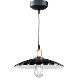 Hängelampe Klassisch Design Hängeleuchte Retro Wohnzimmerlampe hängend mit rundem Schirm, Metall schwarz weiß, 1x E27, DxH 35x7 cm