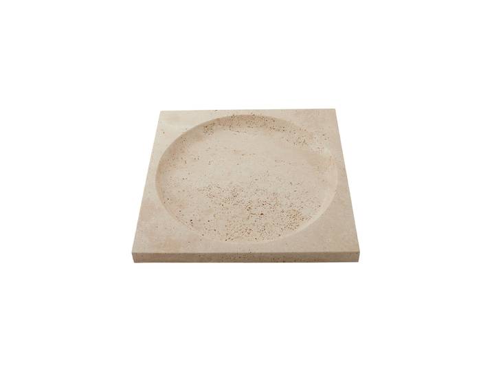 Grosses Design Tablett „Regina“ aus Travertin Beige 30 x 30 cm AYTM