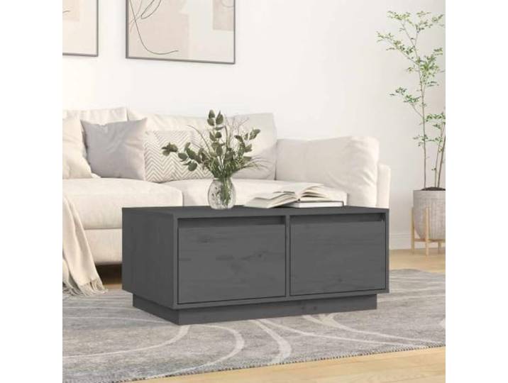 HEFZGDB Couchtisch Grau 80x50x35 cm Massivholz Kiefer mit 2 Schubladen Stauraum, geräumiger Tischplatte und Stabiler Rahmen für Wohnzimmer, rustikale Optik, Beistelltisch,