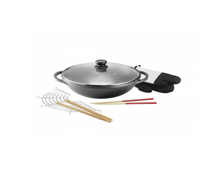 Kopf WOK Mai-Lu, Aluguss, Induktion, Antihaftbeschichtung, inkl. Zubehör, Ø 36 cm, Schwarz, Metall, Rund, antihaftbeschichtet, Kochgeschirr, Pfannen, Woks