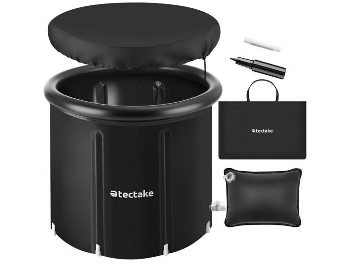 tectake Eisbadetonne Helsinki, inkl. Tragetasche, Pumpe und Wasserkissen, schwarz, Schwarz, Kunststoff, Rund, 90x75x90 cm, Freizeit & Co, Wellness & Gesundheit, Whirlpools