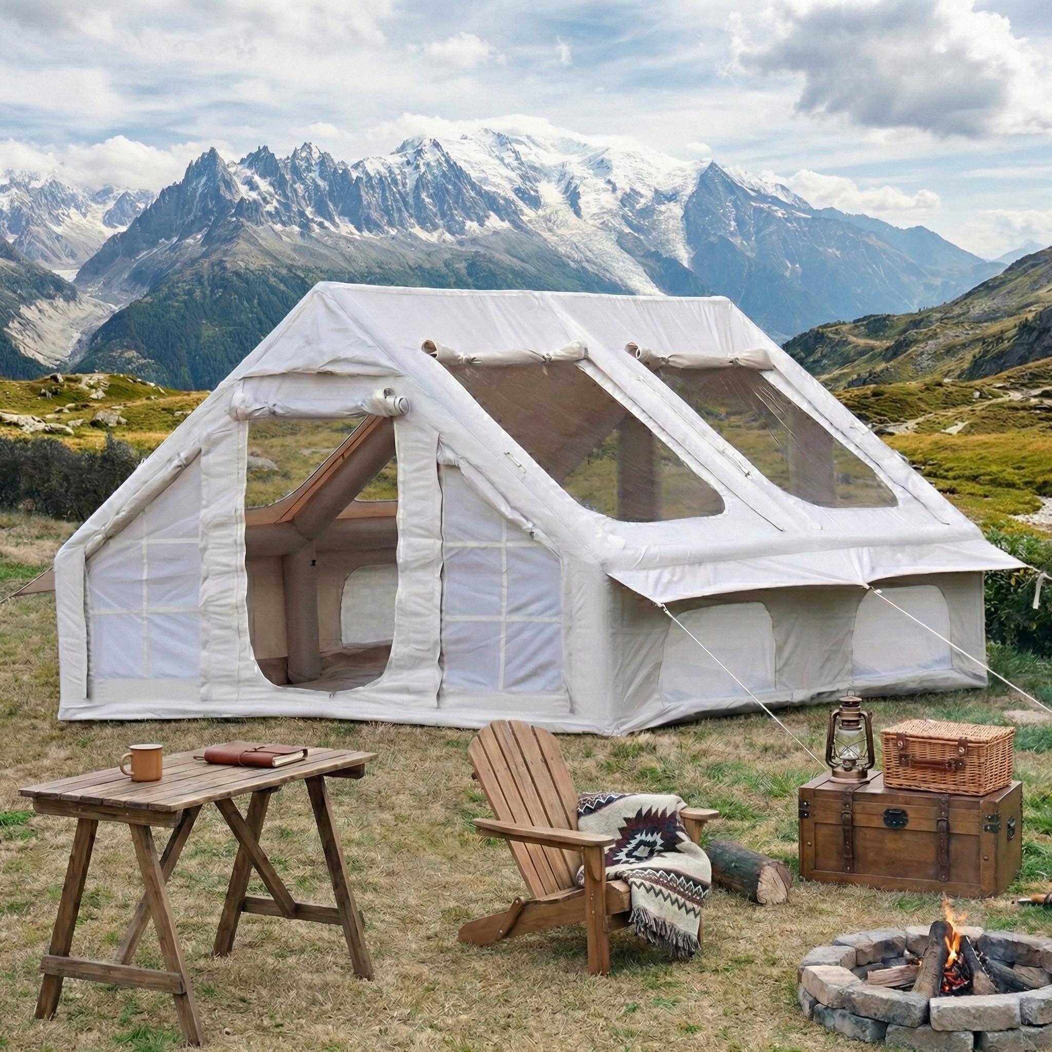 LVHOM Aufblasbares Campingzelt für 8 Personen, Wasserdichtes Outdoor-Reise-Camping-Zelt, regendicht, Campingzelte, 400x300x200 cm, Beige