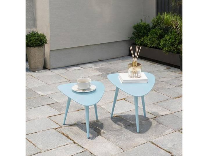 Tables basses gigognes triangulaires en acier bleu clair pour jardin lot de 2