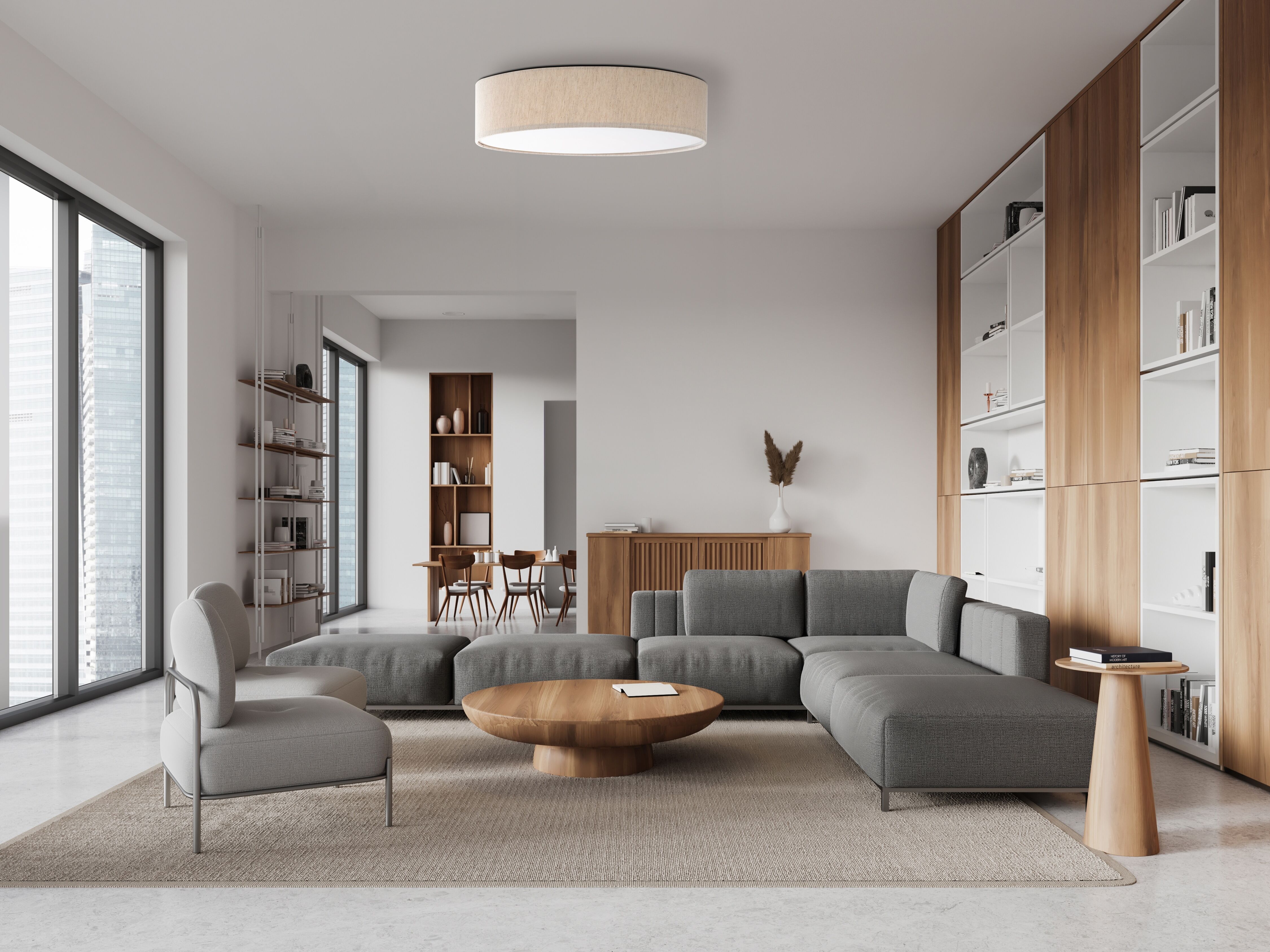 NOWA LED Deckenleuchte "CONNY", beige (weiß), 1, 1 Stk., Leuchten, Deckenlampe Textil rund Schlafzimmer Wohnzimmer, LED Deckenleuchte