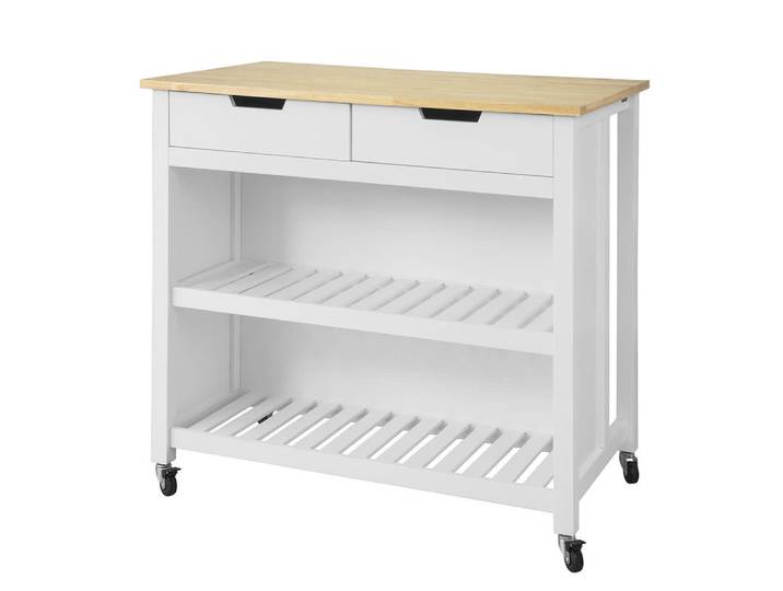 Desserte effet bois blanc à roulettes 2 tiroirs 2étagères