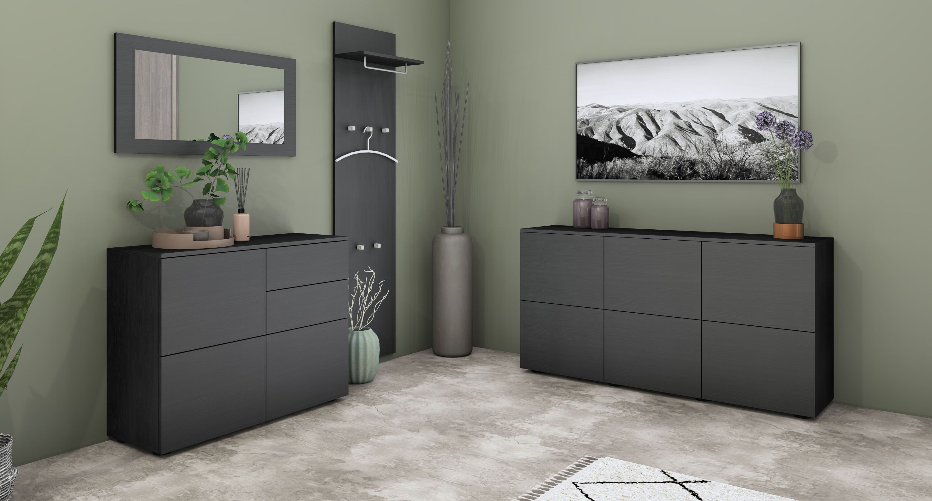 Sideboard BORCHARDT MÖBEL "Rova, Kommode Breite 139 cm", schwarz (schwarz matt), B:139cm H:72cm T:35cm, Holzwerkstoff, Sideboards, Sideboard, Breite 139 cm schwarz matt B/H/T: 139cm x 72cm x 35cm, 6 Stk.