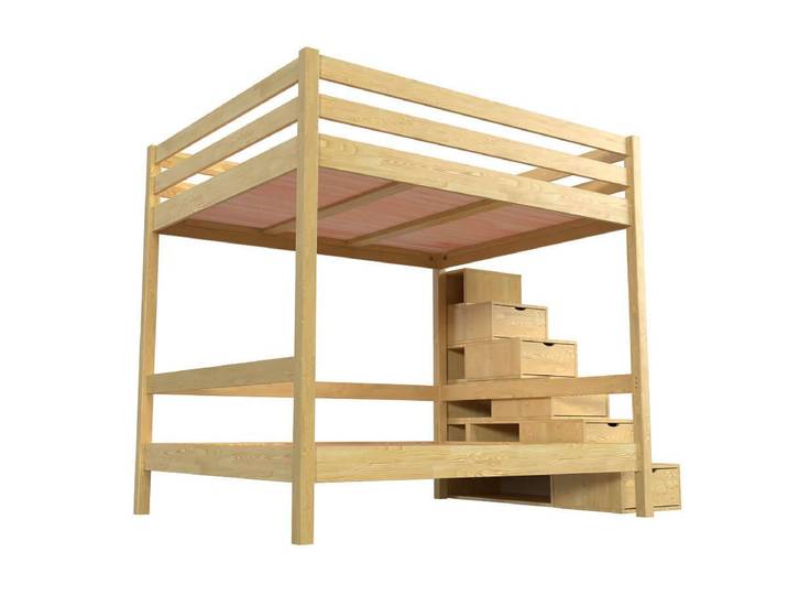 Lit superposé 160x200 double escalier cube Sylvia 160x200 Miel