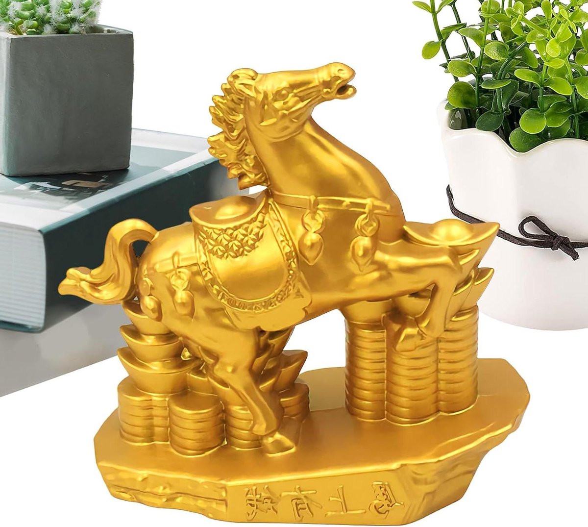 Silvester Paardenbeeld Dierenfiguur Decoratie Goud B/D/H: 10 x 5 x 10 cm
