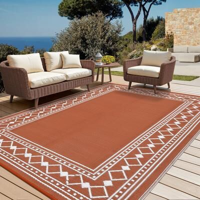 Garvee Modern Bordered Checkered Outdoor Rug