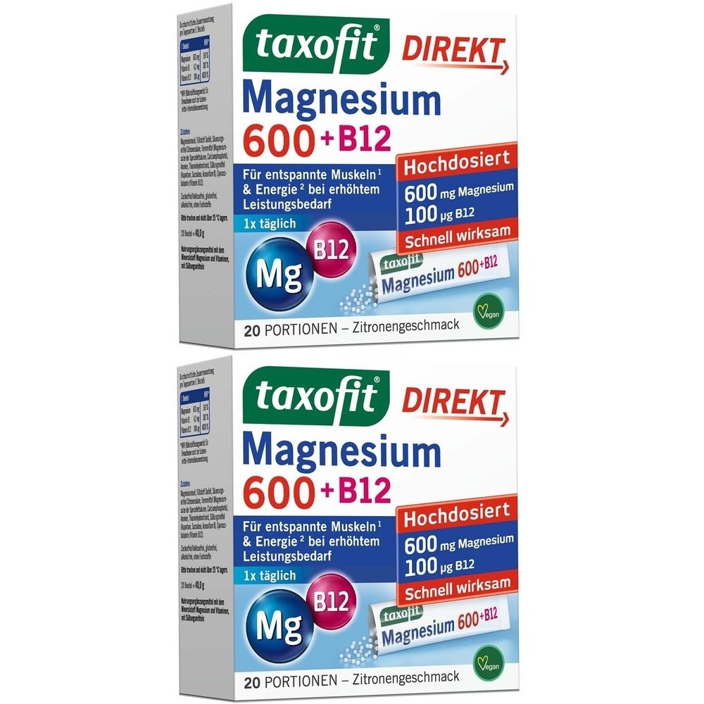 Taxofit Magnesium 600+B12 Direkt Granulat 2x 2x20 St